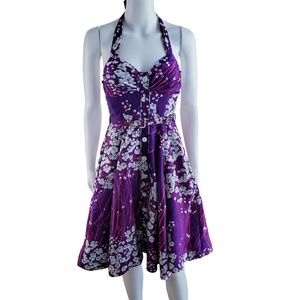 Marciano Silk Purple Floral Halter Cocktail Dress